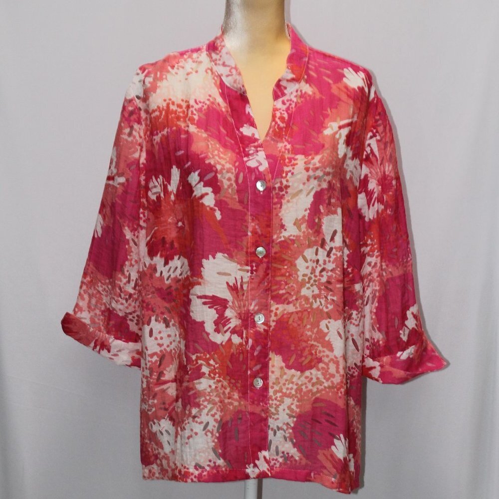 Ruby Rd. Pink & Orange Floral Print Blouse